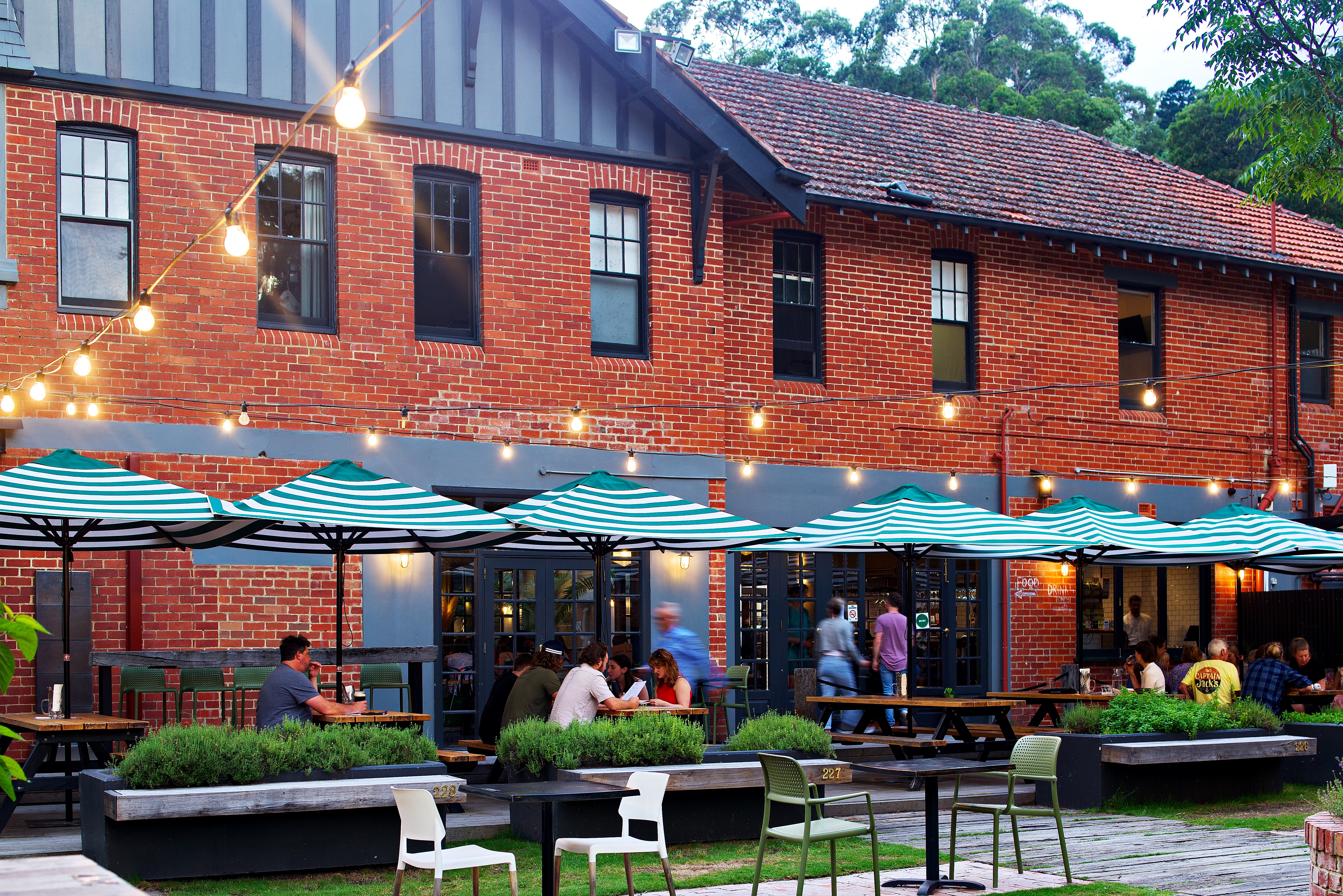 Alpine Hotel heritage exterior at twilight