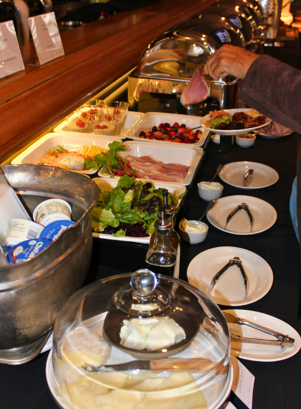 Breakfast buffet spread at The Alpine