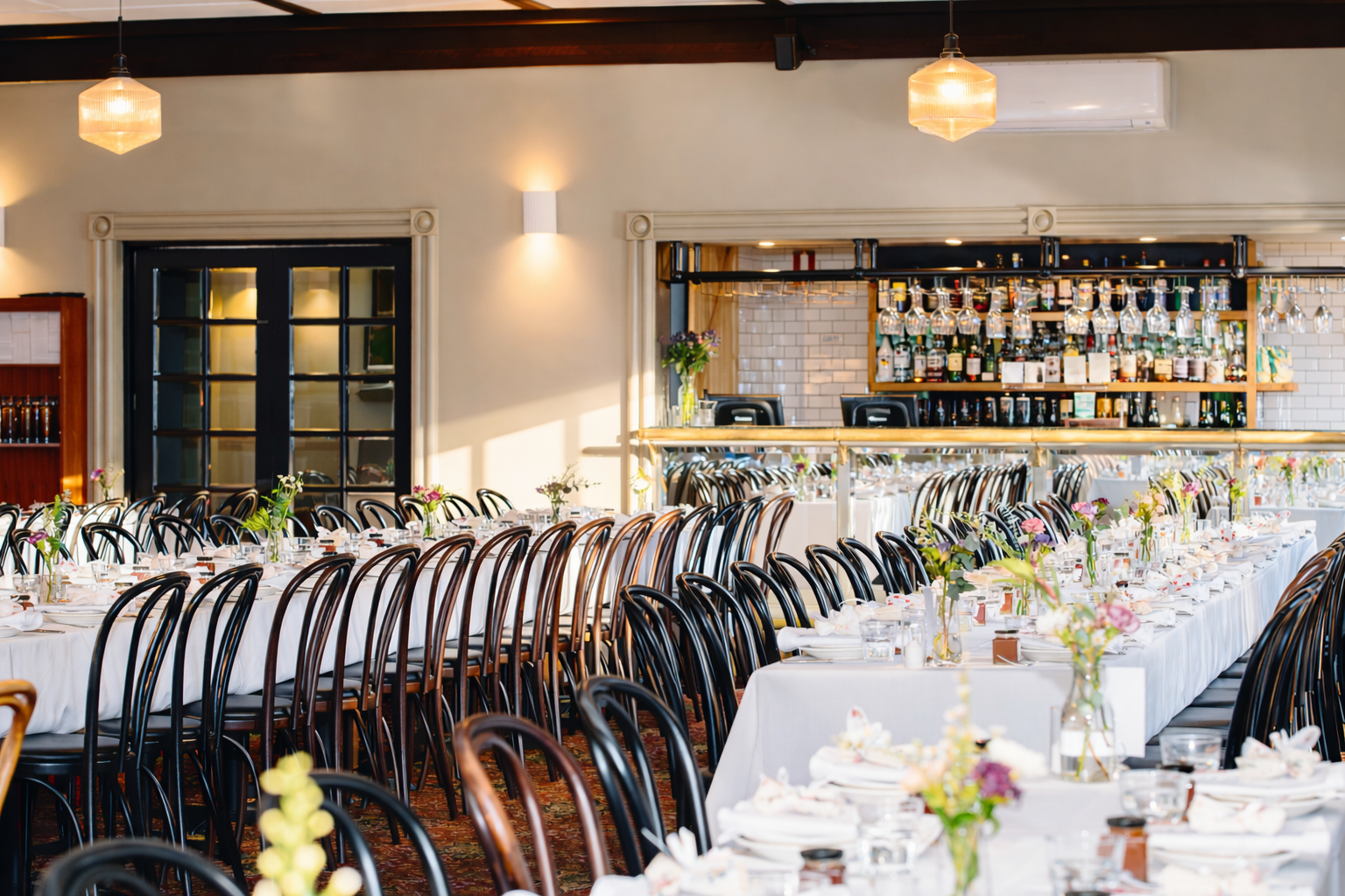 Event dining setup at Alpine Hotel