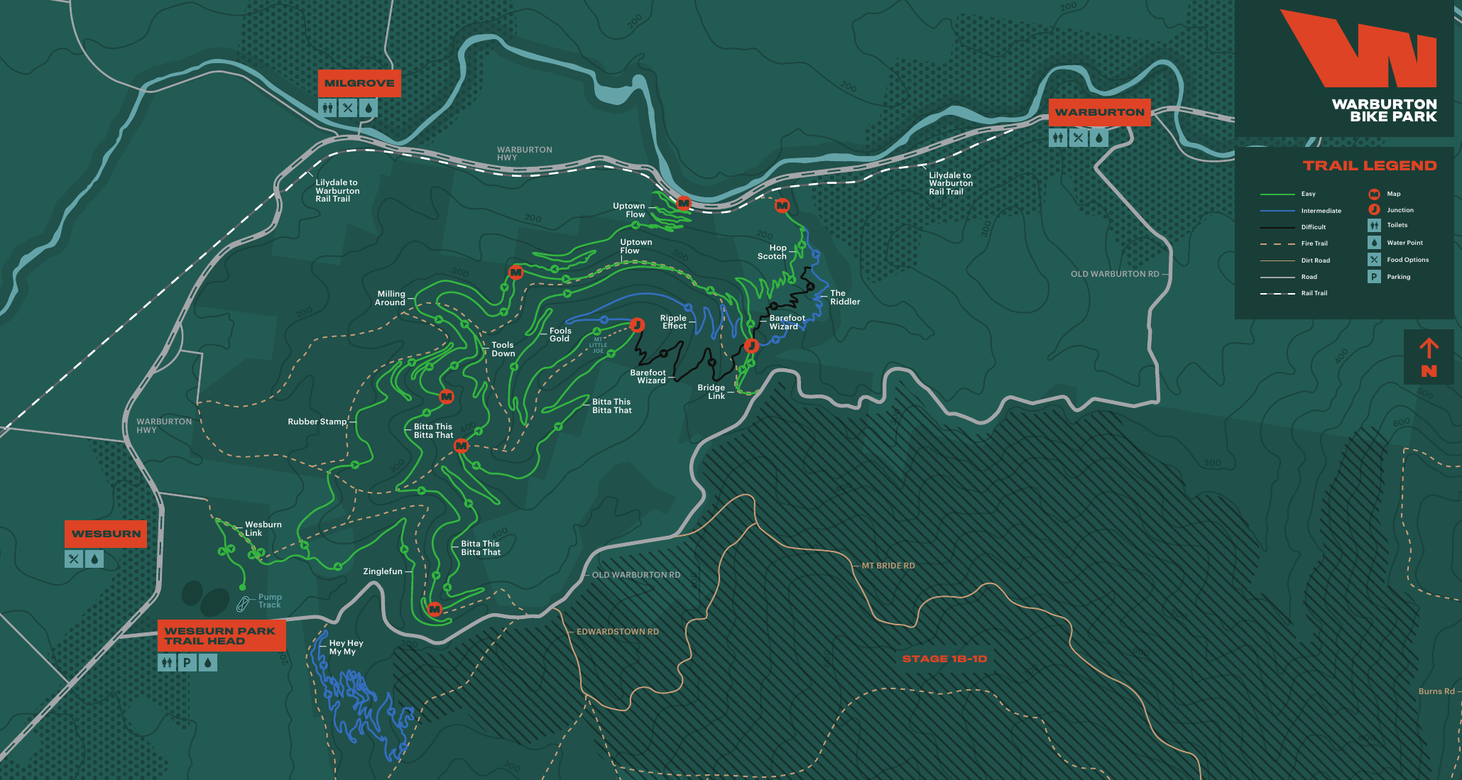 Warburton Mountain Bike Park trail map